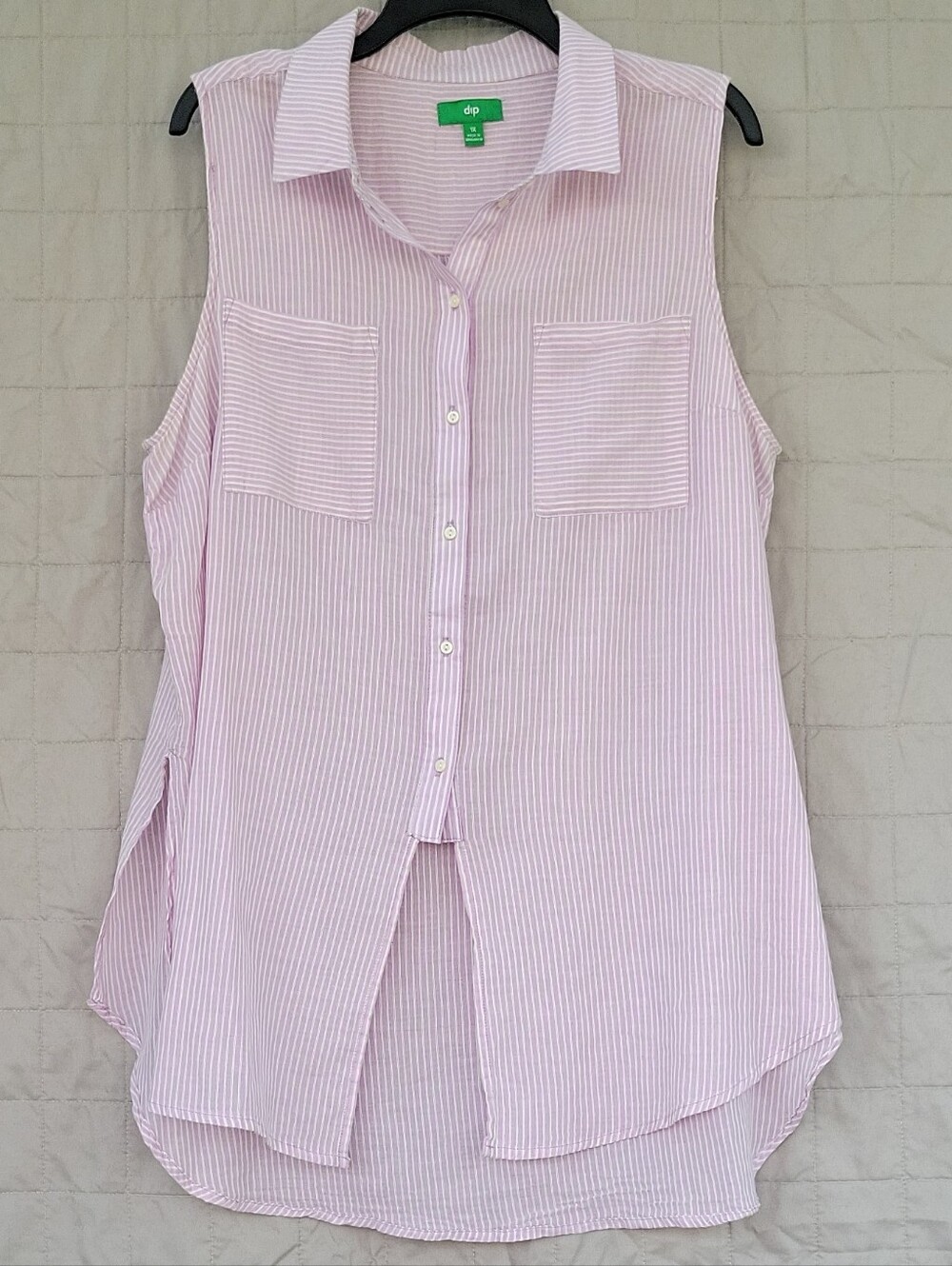 Resortwear Lightweight Light Pink Striped Sleeveless Button-Down Shirt 1X